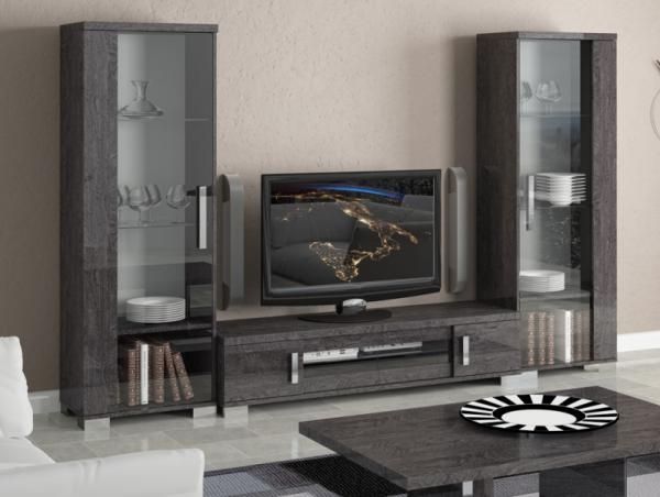 Amazing Elite Wall Display Units & TV Cabinets Intended For Venicia Grey Birch Contemporary Tv Stand And 2 Display Cabinets (View 35 of 50)