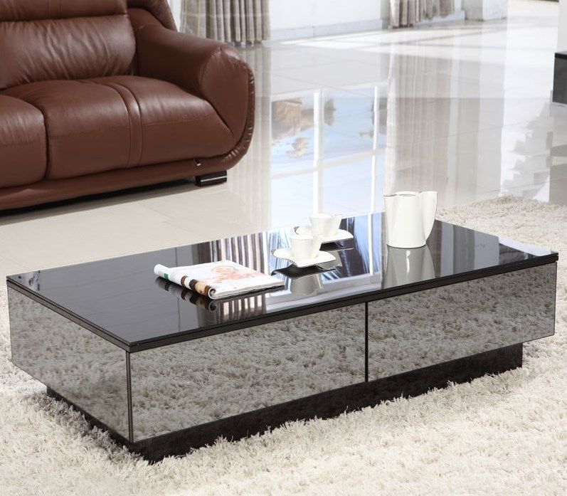 Amazing Fashionable Coffee Tables Mirrored Throughout Rectangular Mirrored Coffee Table With Shelves (View 29 of 50)