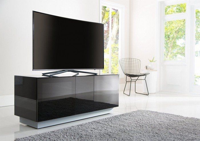 Amazing Fashionable Tall Black TV Cabinets Pertaining To Alphason Element 1250 High Gloss Black Tv Cabinet (Photo 24 of 50)