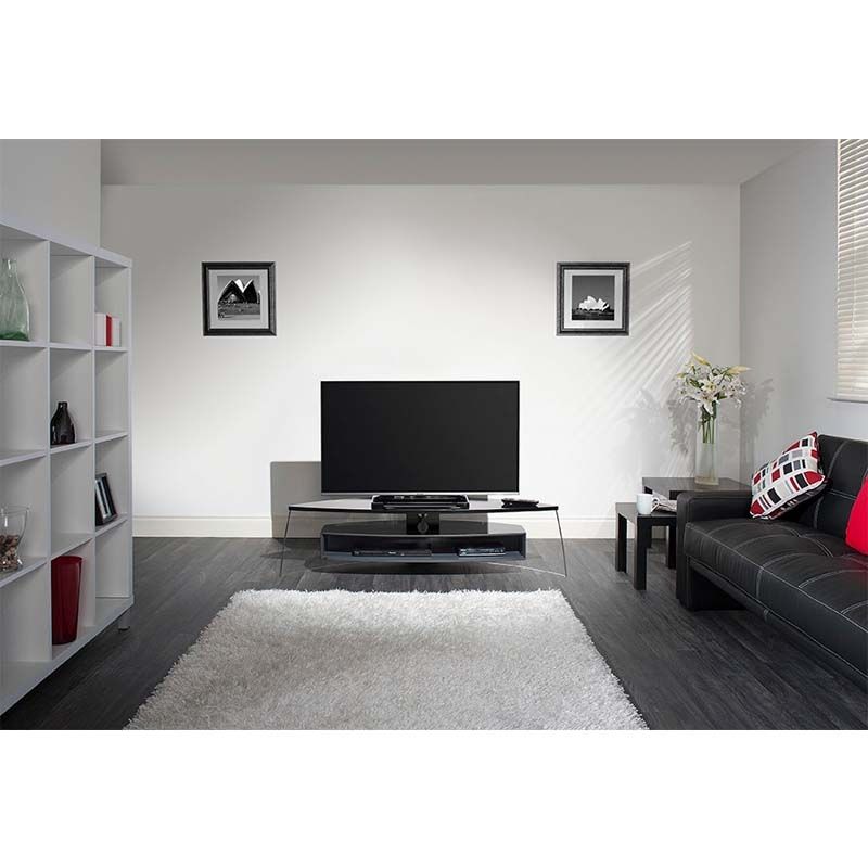 Amazing Popular Techlink Air TV Stands Within Techlink Air Curve Series 70 In Tv Stand Black And Satin Grey (View 30 of 50)