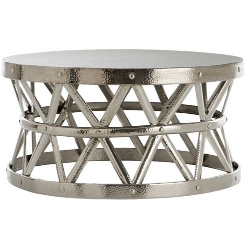 Amazing Preferred Hammered Silver Coffee Tables Intended For Pay 4 Less Overstock Hammered Drum Cross Silver Coffee Table (Photo 4 of 50)