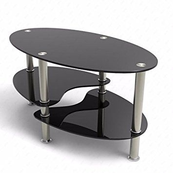 Amazing Premium Oval Black Glass Coffee Tables With Amazon Virrea Glass Coffee Table Shelf Chrome Base Living (View 13 of 50)