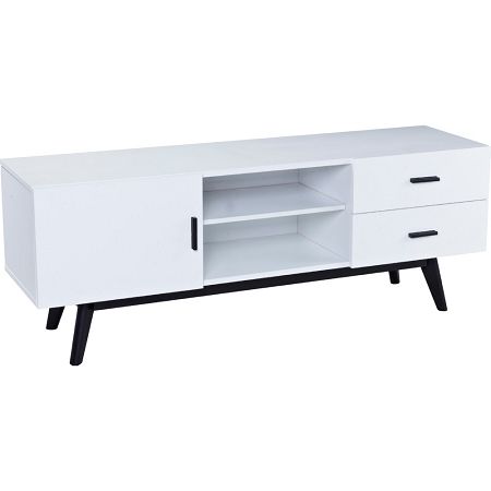 Amazing Top White And Black TV Stands Regarding Focus 59 Tv Stand Entertainment Cabinet In White W Black Legs (View 31 of 50)