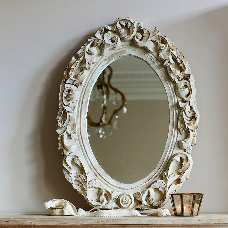 Amelia Floral Carved Oval Mirror In Antique White | Graham & Green For Antique White Oval Mirror (View 6 of 20)