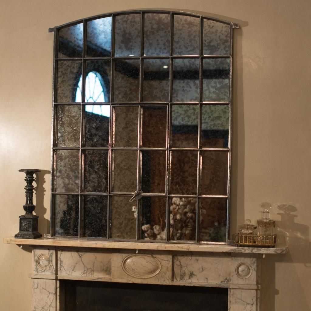 Antique Factory Mill Slow Arch Cast Iron Window Frame Mirror Inside Iron Framed Mirror (Photo 9 of 20)