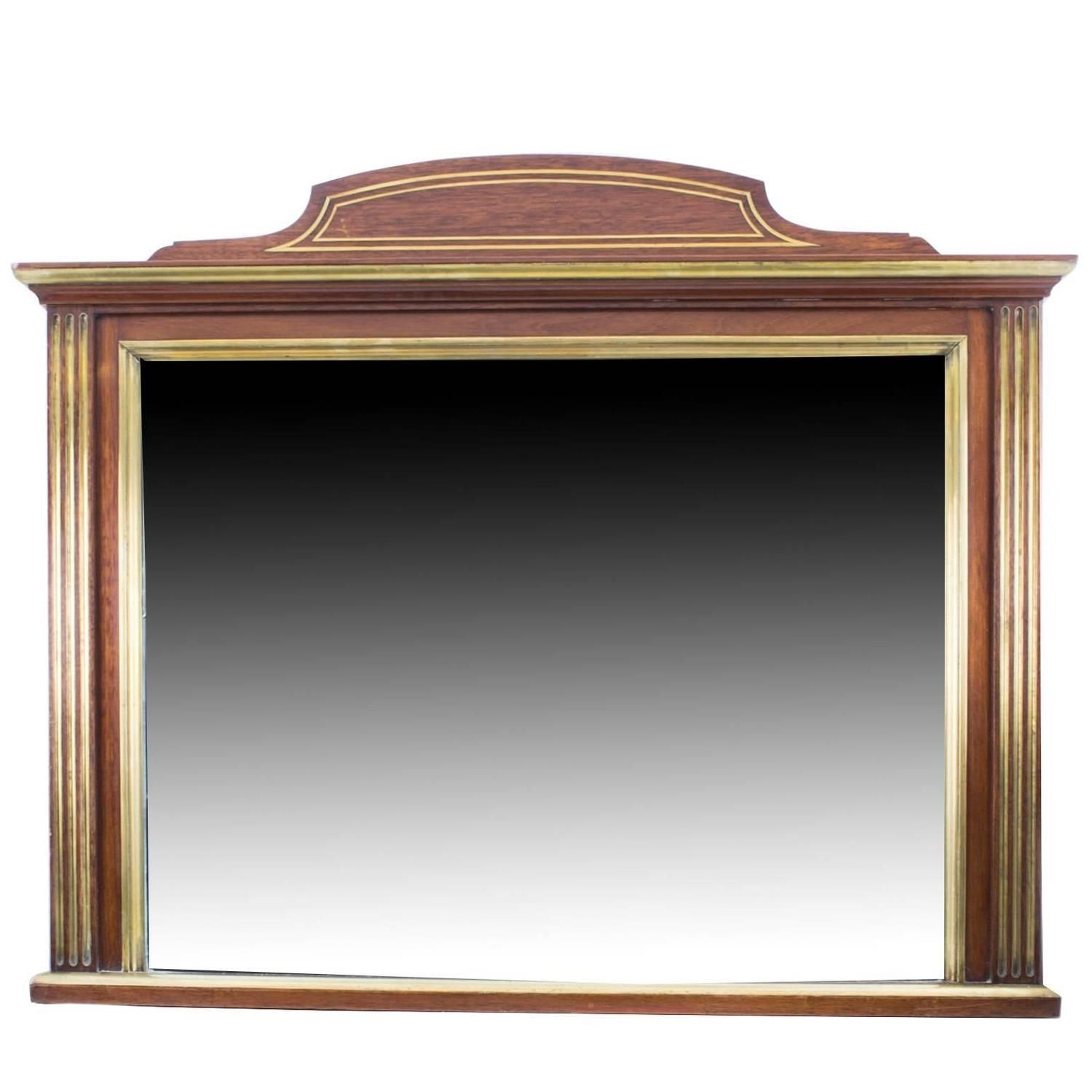 Antique Mahogany Brass Inlaid Over Mantle Mirror, Circa 1900 For With Overmantle Mirror (View 12 of 20)
