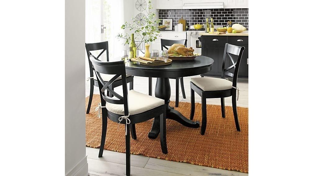 Avalon 45" Black Round Extension Dining Table | Crate And Barrel With Dark Round Dining Tables (Photo 5 of 20)