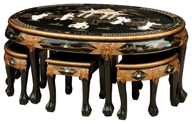 Awesome Brand New Chinese Coffee Tables With Regard To Mother Of Pearl Cocktail Table With 6 Stools Asian Coffee (View 24 of 50)