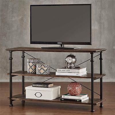 Awesome Deluxe Wood And Metal TV Stands Regarding Weathered Brown Modern Country Rustic Industrial Wood Metal Tv (View 15 of 50)