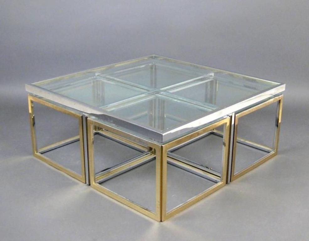 Awesome Favorite Large Glass Coffee Tables Inside Vintage Large Glass And Metal Coffee Table For Sale At Pamono (View 25 of 50)