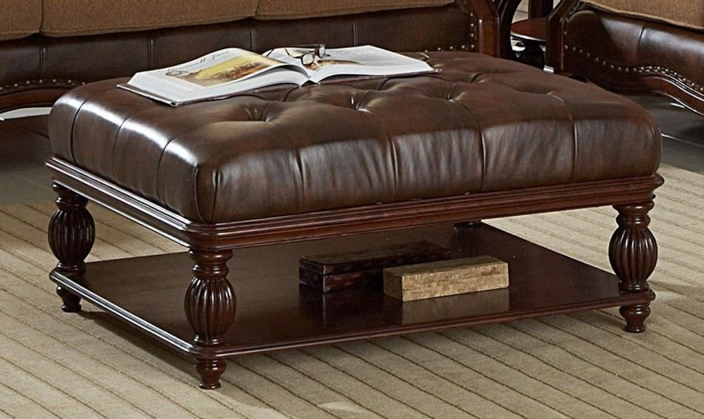 Awesome Latest Brown Leather Ottoman Coffee Tables Throughout Brown Leather Ottoman Coffee Table (Photo 8 of 50)
