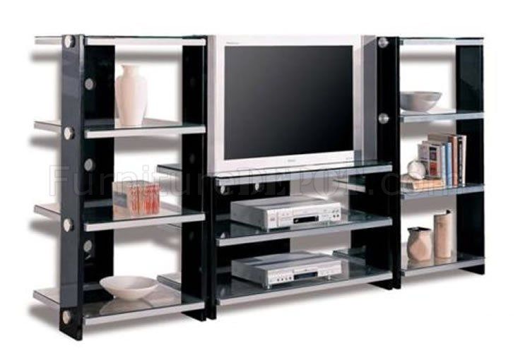 Awesome Premium Contemporary Glass TV Stands Pertaining To Black Contemporary Tv Stand Wmetal Frame Glass Shelves (View 20 of 50)