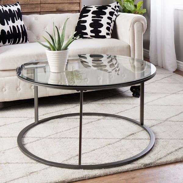 Awesome Premium Round Glass Coffee Tables Throughout Round Glass Top Metal Coffee Table Free Shipping Today (View 3 of 40)