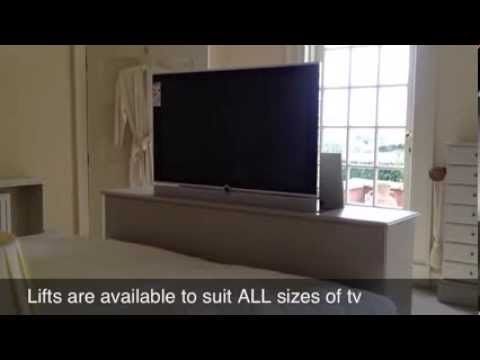 Awesome Wellknown Pop Up TV Stands Regarding Tv Lift Cabinet For End Of Bed Youtube (View 27 of 50)