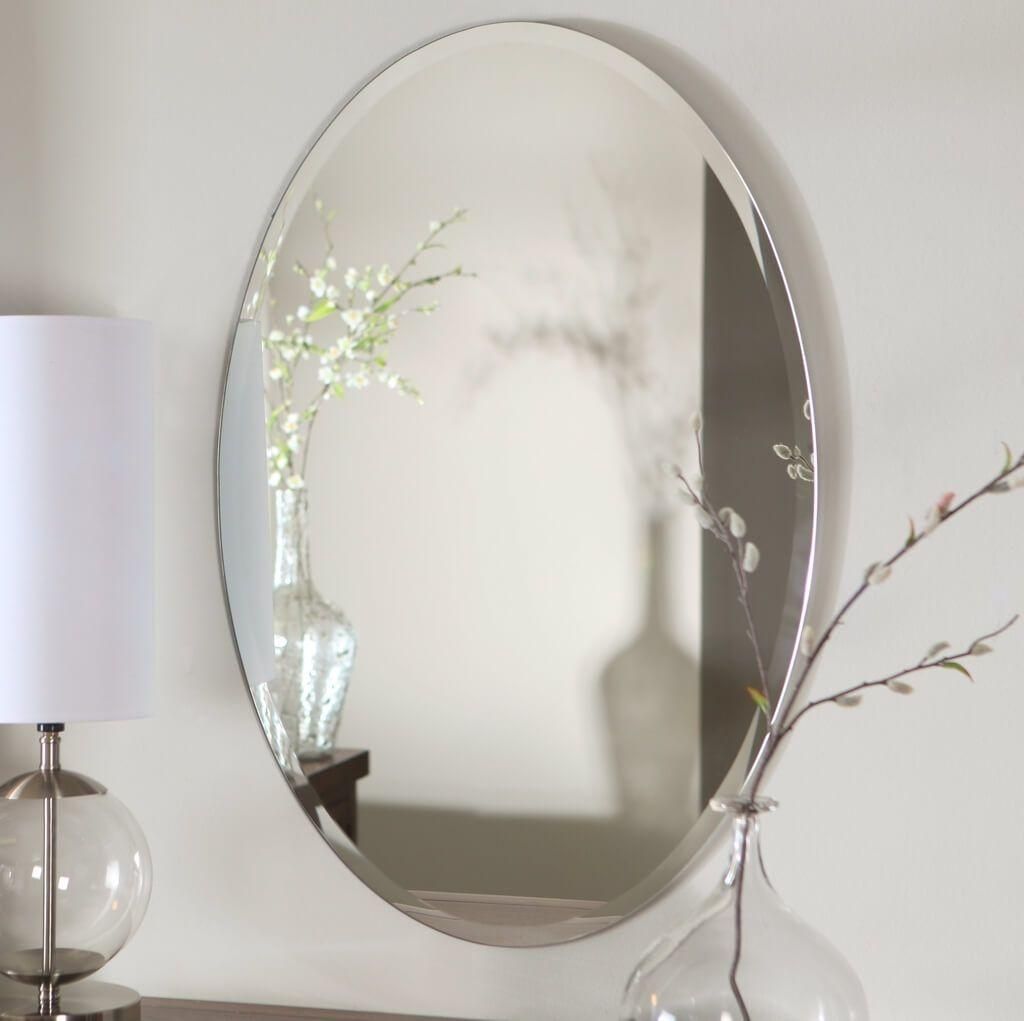 Bathroom: Frameless Beveled Oval Bathroom Mirror – Oval Bathroom Regarding Beveled Edge Oval Mirror (View 8 of 20)