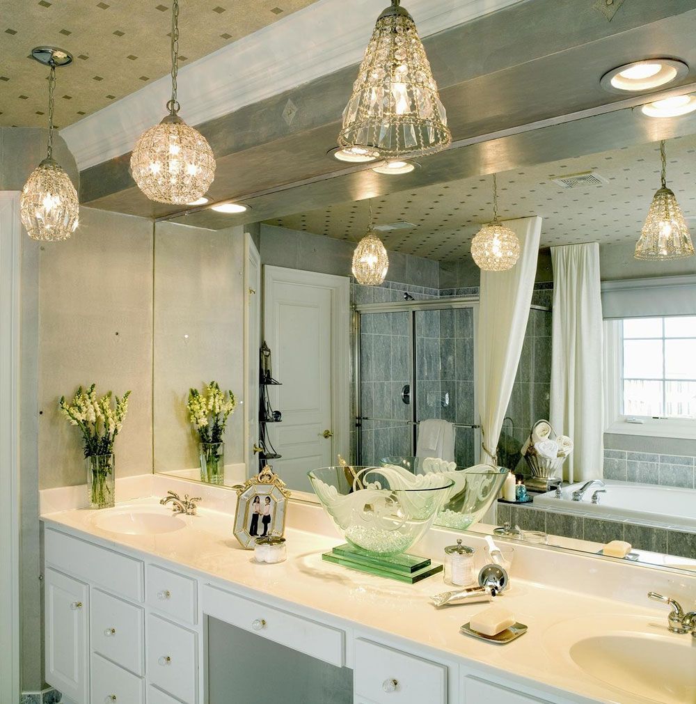 Bathroom Modern Bathroom Lighting In White Themed Bathroom With Throughout Modern Bathroom Chandelier Lighting (View 13 of 25)