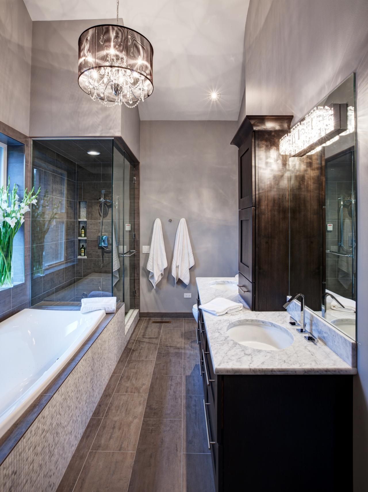 Bathrooms Gold Bathroom With Oval Bathtub Under Crystal Throughout Modern Bathroom Chandelier Lighting (View 8 of 25)