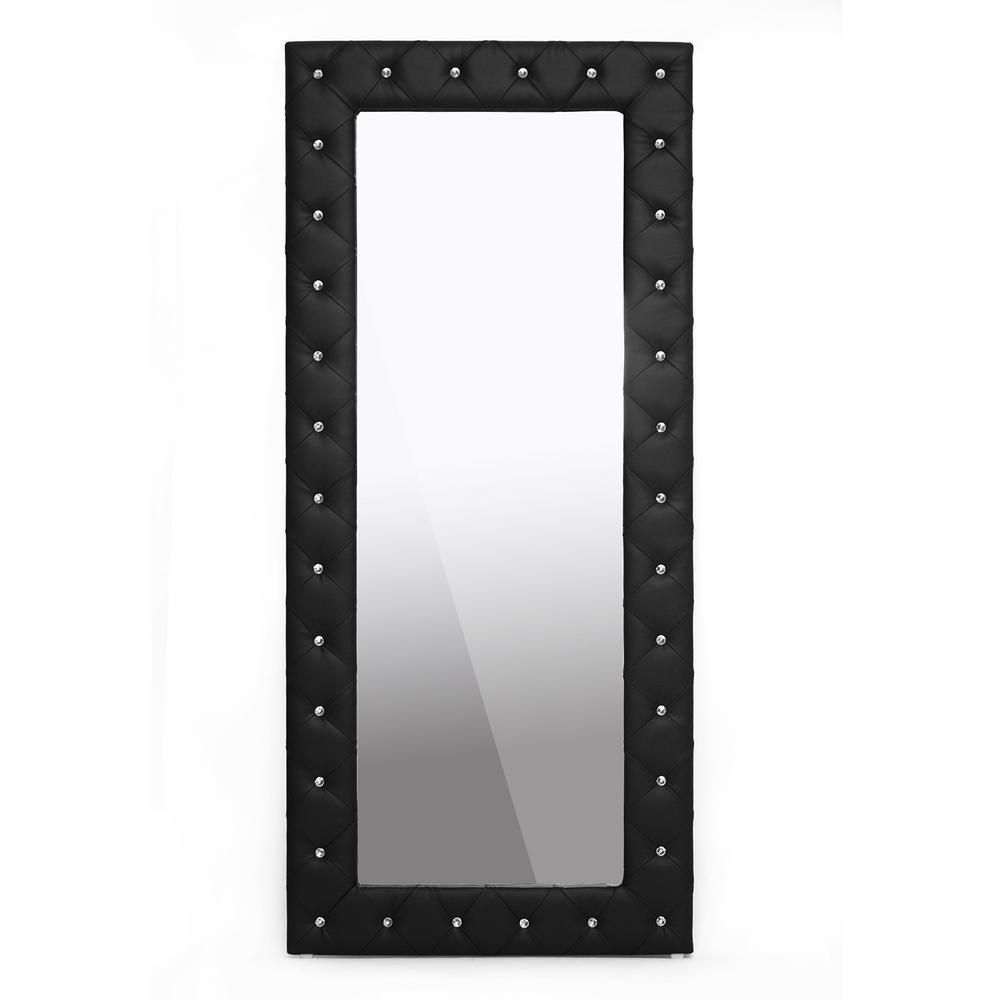 Baxton Studio Stella 71 In. H X 31 In. W Crystal Tufted Black Faux Intended For Black Faux Leather Mirror (Photo 5 of 20)