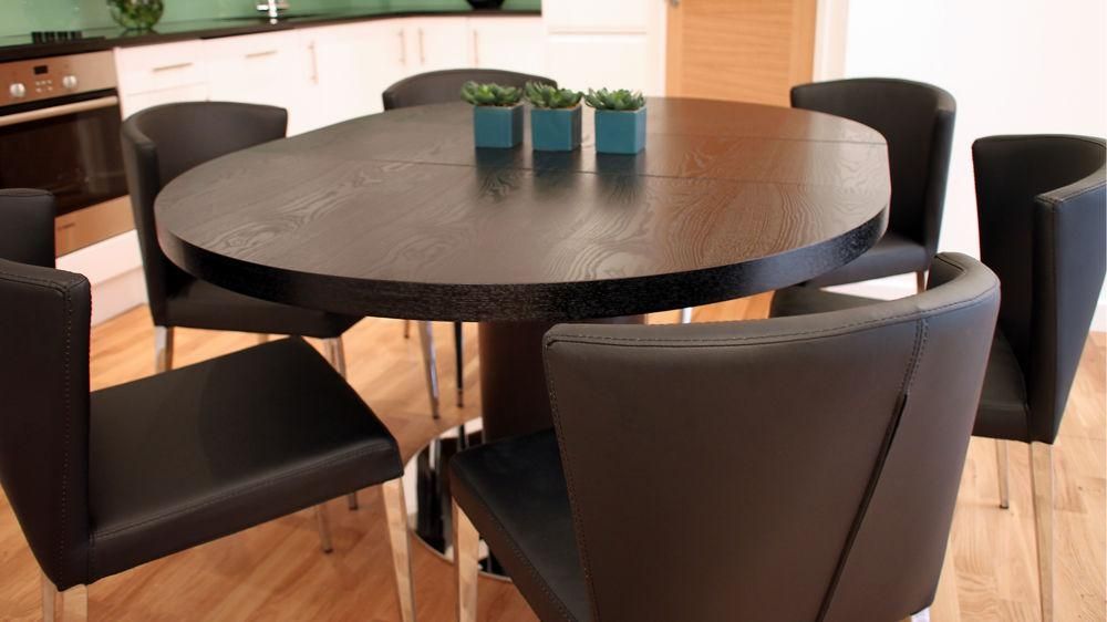 Black Ash Round Extending Dining Table | Pedestal Base | Uk Regarding Extended Round Dining Tables (View 13 of 20)