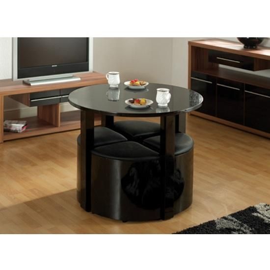 Black Round Hideaway Gloss Dining Set Sophia Round Gloss White Regarding Stowaway Dining Tables And Chairs (View 15 of 20)
