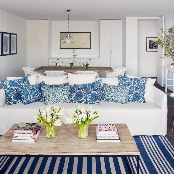 Blue Striped Sofa Pillows Design Ideas Inside Blue And White Striped Sofas (Photo 17 of 20)
