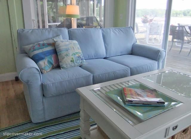 Blue Twill Sofa Slipcover – Beach Style – Slipcovers And Chair In Blue Sofa Slipcovers (View 18 of 20)