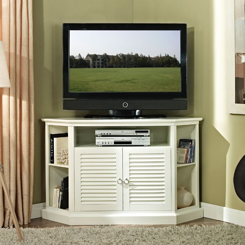 Brilliant Common Large Corner TV Cabinets With Regard To Walker Edison Wood Highboy 55 Inch Corner Tv Cabinet Gloss White (View 23 of 50)