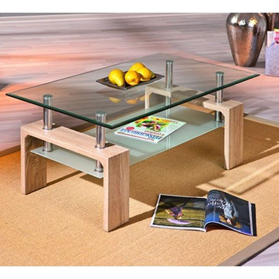 Brilliant Latest Glass Oak Coffee Tables Throughout Loana Glass Coffee Table With Undershelf And Oak Legs  (View 16 of 50)