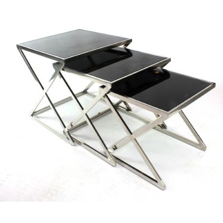 Brilliant Premium Chrome Leg Coffee Tables Inside Modern Black Glass Nest Tables Chrome Legs Set Of 3 Nesting End (Photo 48 of 50)