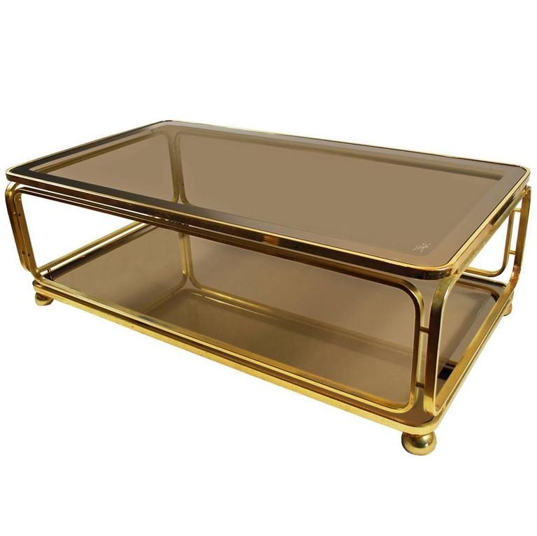 Brilliant Variety Of Retro Smoked Glass Coffee Tables In Vintage Italian Glass Gilt Metal Coffee Table Modern Signed At (Photo 6 of 40)