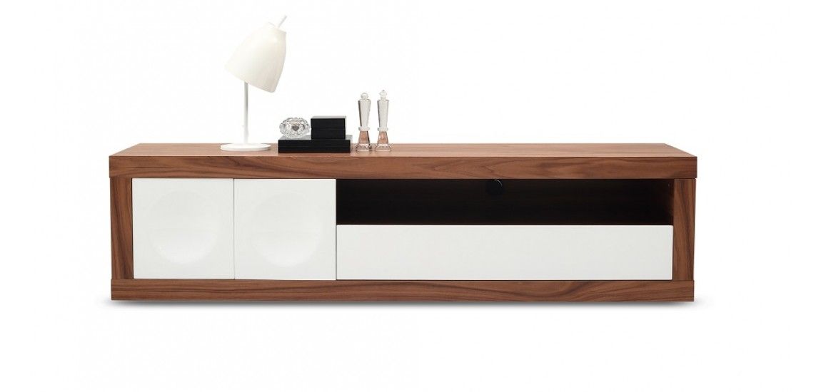 Brilliant Variety Of White Wood TV Stands Pertaining To Prato Tv Stand In Walnut Wood And White Finish Jm (Photo 4 of 50)