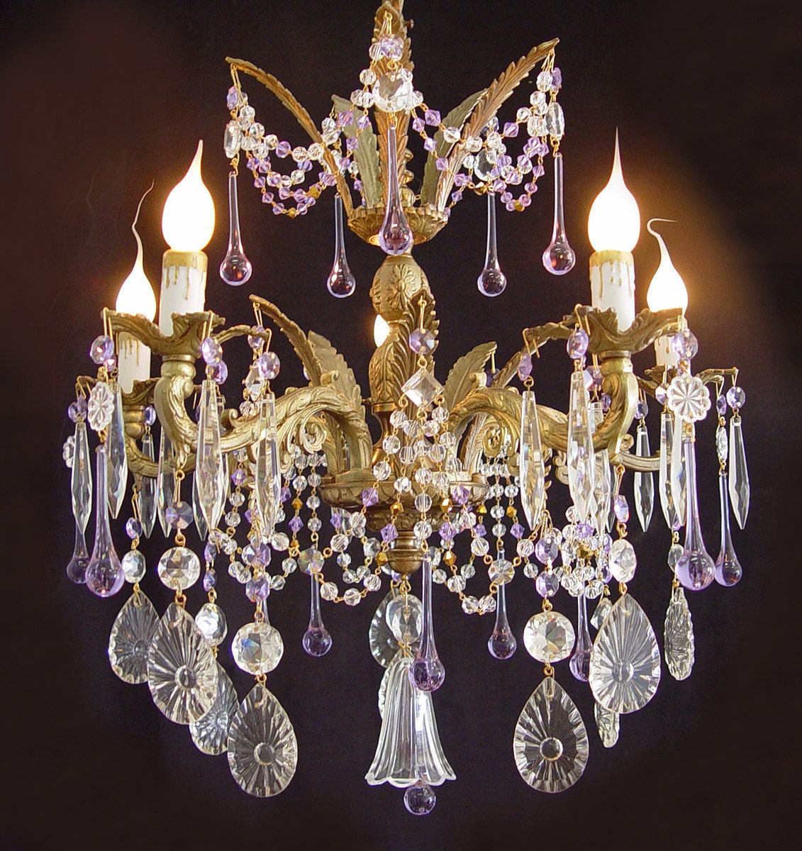 Chandeliers Lighting Decor Glamorous Vintage Brass Crystal For Purple Crystal Chandelier Lighting (View 12 of 25)