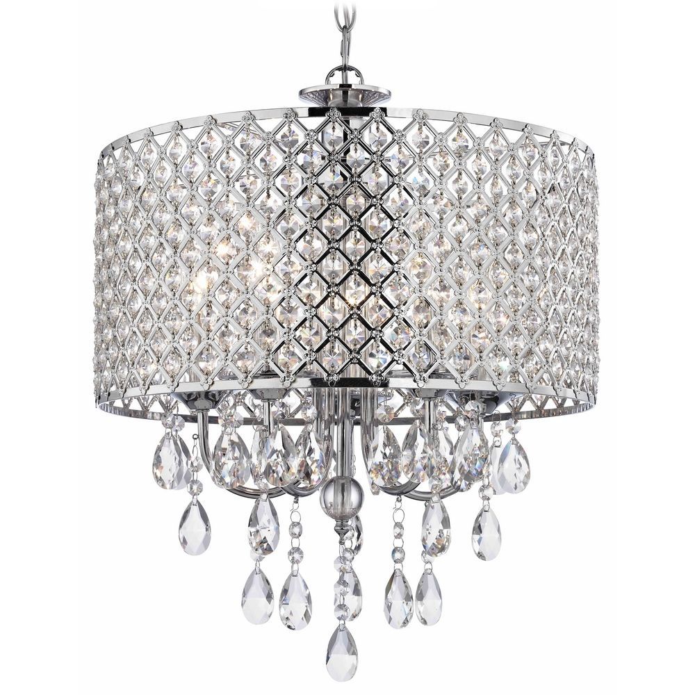 Crystal Chrome Chandelier Pendant Light With Crystal Beaded Drum Intended For Chrome And Crystal Chandeliers (View 4 of 25)