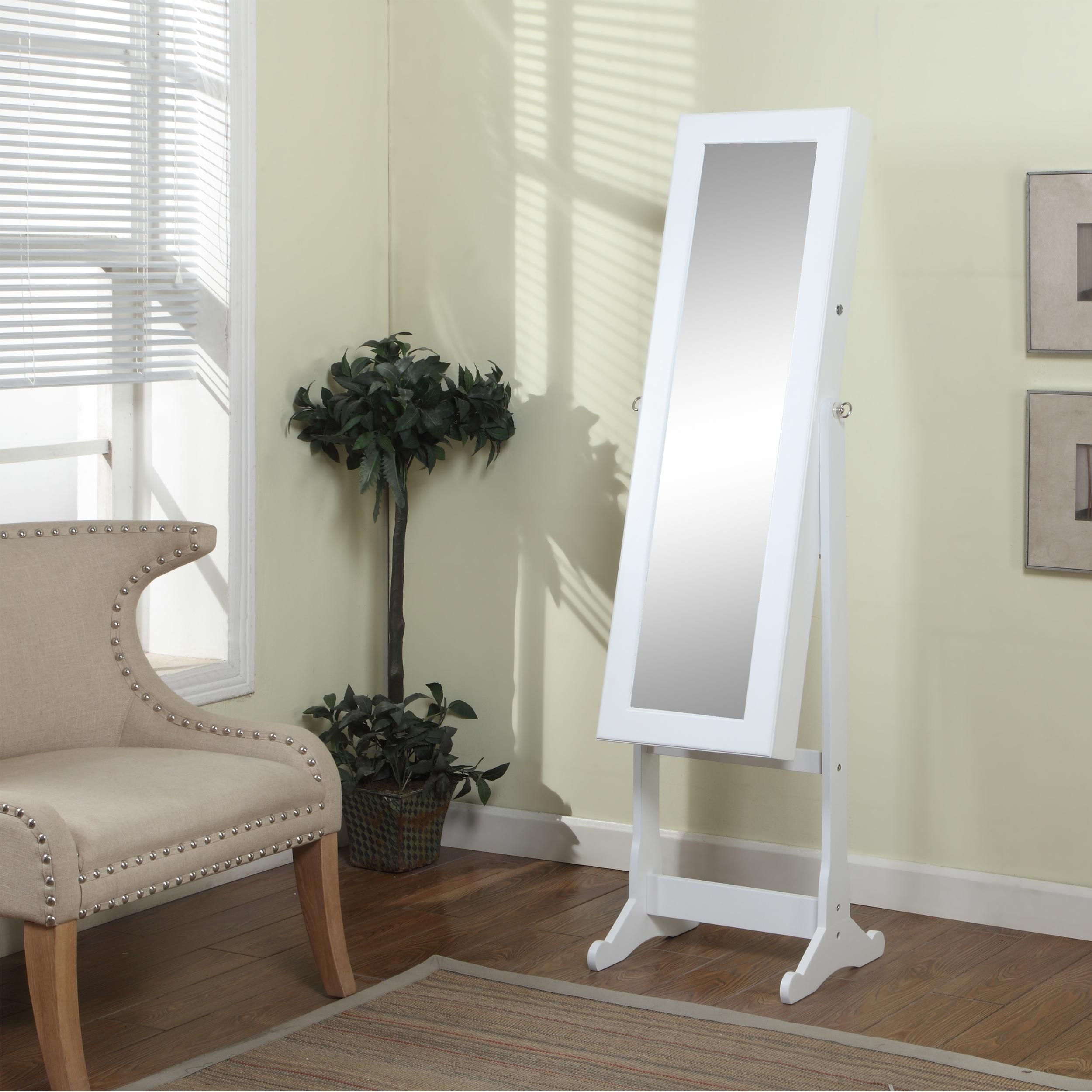 Decorating: Chic Wooden Standing Mirror Jewelry Armoire In White Within Cream Free Standing Mirror (View 20 of 20)