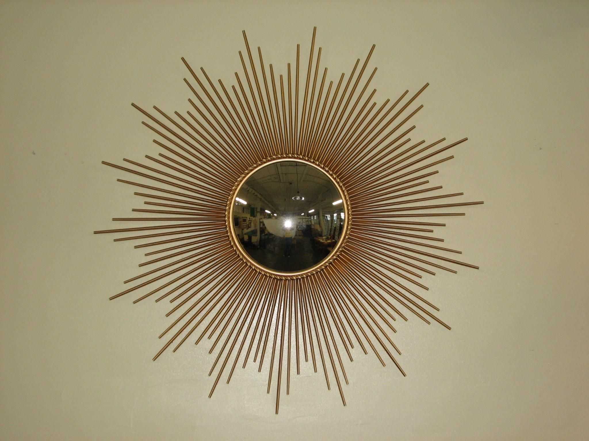Decorating: Round Gold Sunburst Mirror For Pretty Wall Decoration Throughout Bronze Starburst Mirror (Photo 2 of 21)