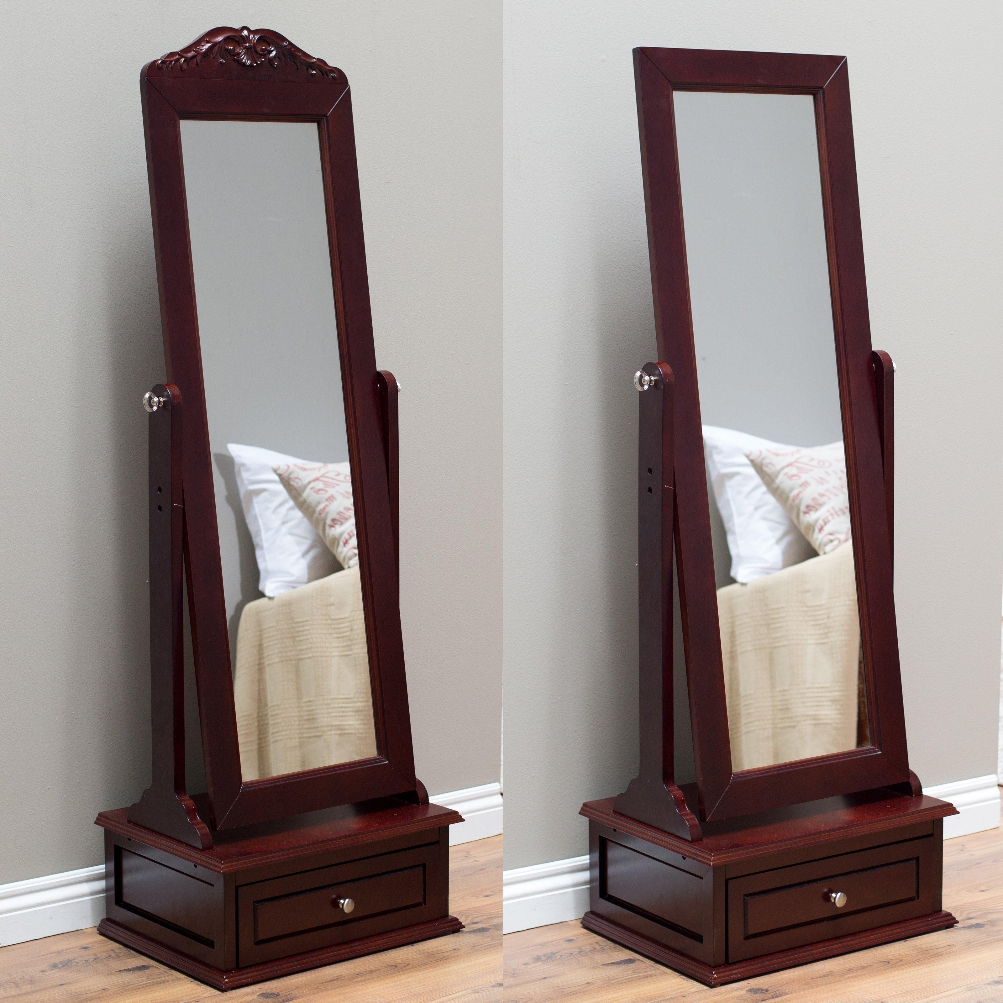 Decorating: Wooden Cheval Mirror With Single Drawer And Cherry In Free Standing Mirror With Drawer (Photo 16 of 20)