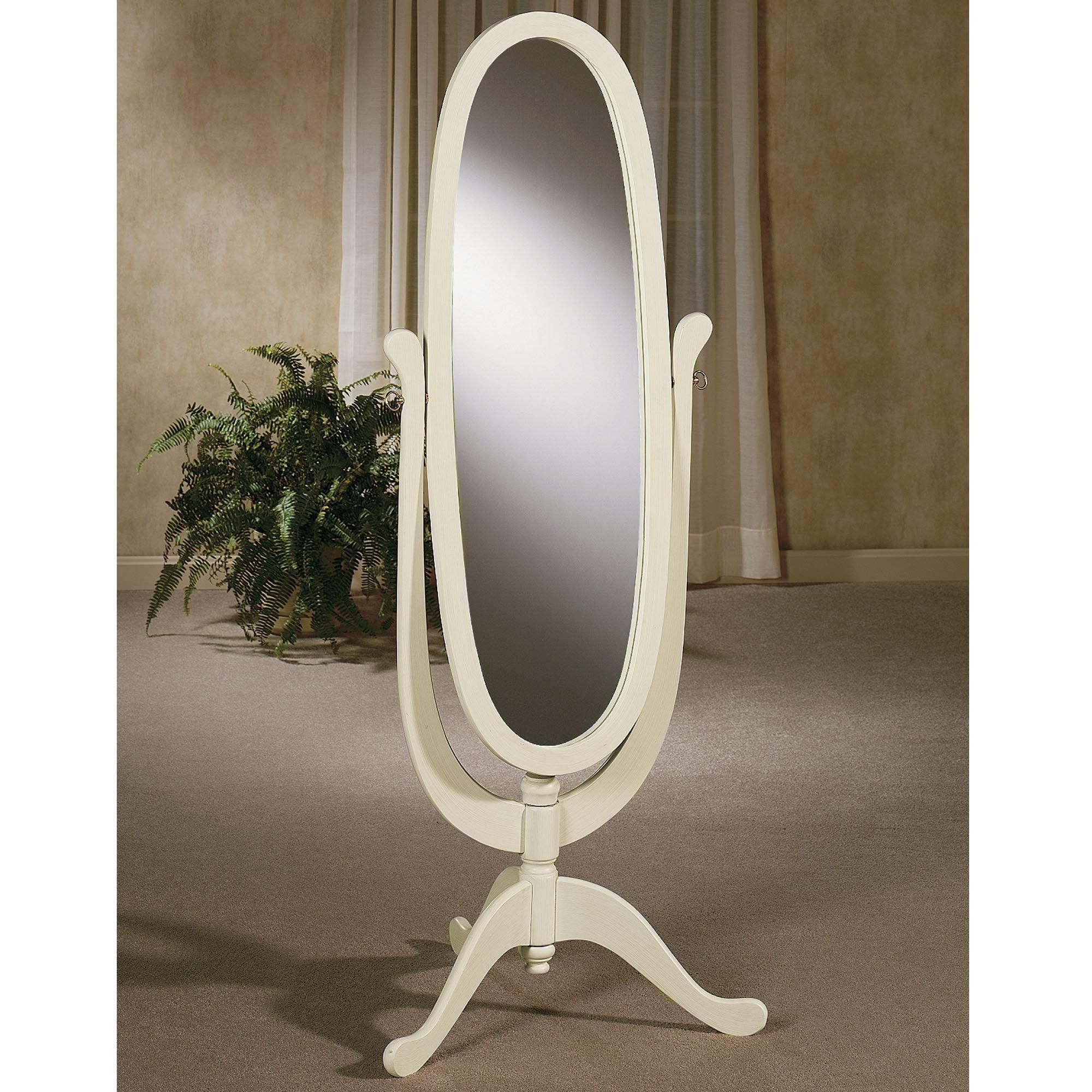 Decorating: Wooden White Cheval Mirror With Wooden Floor And Vase For Floor Dressing Mirror (Photo 2 of 20)