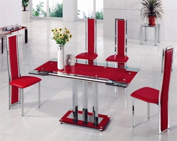 Delightful Glass Dining Table Set 6 Chairs Inspiring And Chairs Throughout Red Dining Table Sets (Photo 8 of 20)