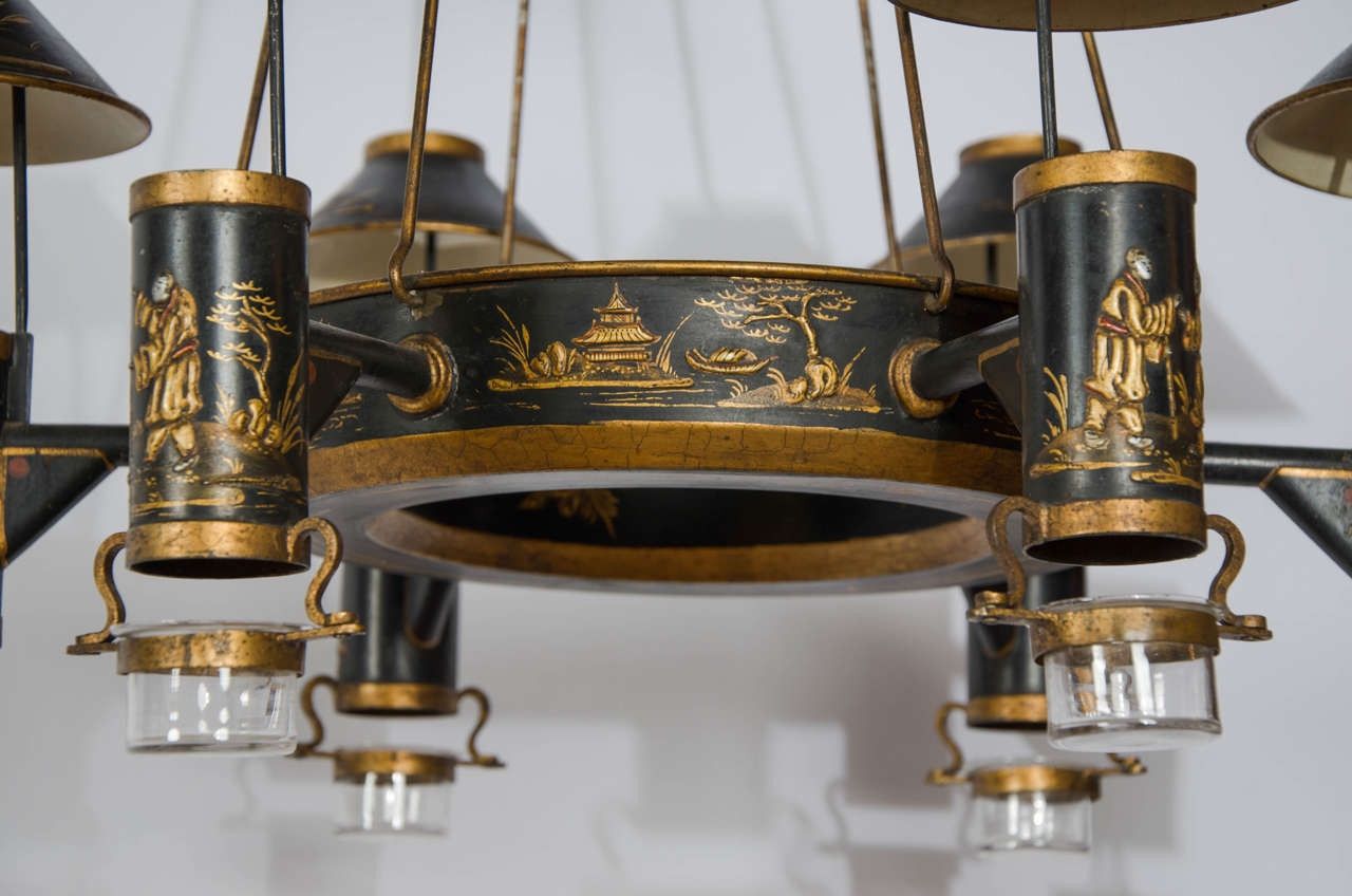 Early 19th Century French Chinoiserie Painted Toleware Chandelier For Chinoiserie Chandeliers (View 1 of 25)