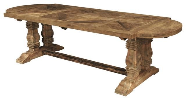 Esa French Country Reclaimed Pine Parquet Oval Dining Table Regarding Oval Reclaimed Wood Dining Tables (Photo 1 of 20)