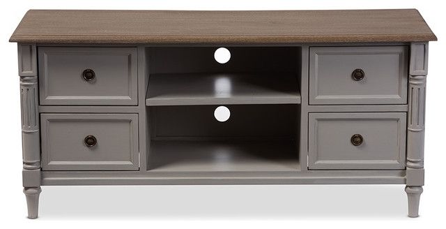Excellent Best Light Colored TV Stands With Regard To Edouard Distressed Two Tone 4 Drawer Tv Cabinet White And Light (Photo 2 of 50)