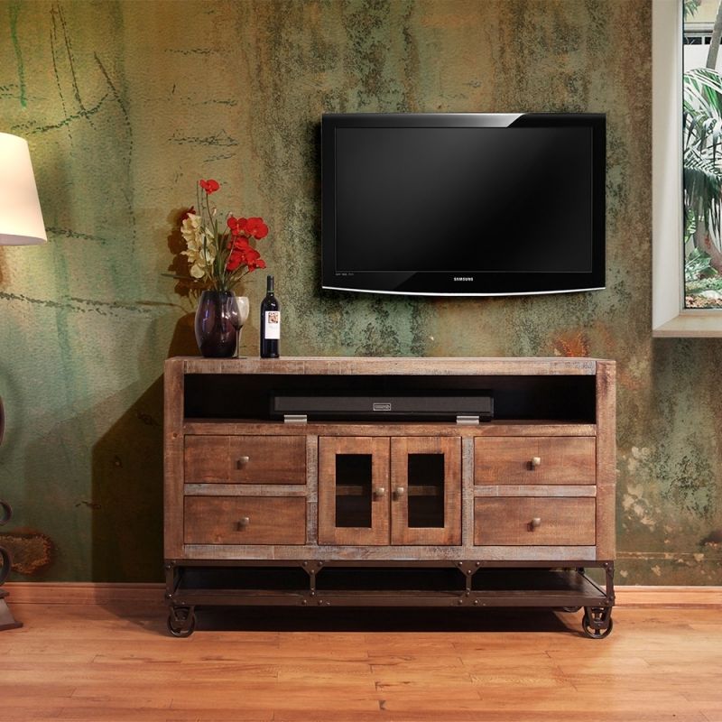 Excellent Fashionable Industrial Style TV Stands Intended For Artisan Urban Gold Ifd560 62 Industrial Style Tv Console (View 39 of 50)