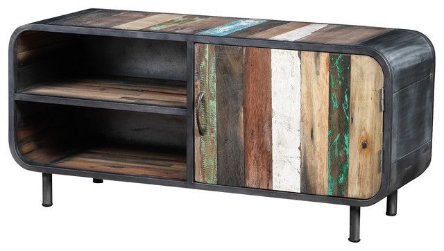 Excellent Premium RecycLED Wood TV Stands In Recycled Boat Wood Tv Unit With 2 Shelves Rustic Entertainment (Photo 23 of 50)
