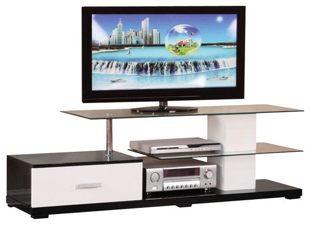 Excellent Trendy Black TV Stands Intended For Modern White Black Glass Top 3 Tier Tv Stand With One Bottom (View 44 of 50)