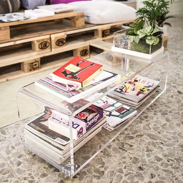 Fantastic Best Acrylic Coffee Tables With Magazine Rack Regarding Custom Made Clear Acrylic Coffee Table With Magazine Rack (Photo 16 of 40)