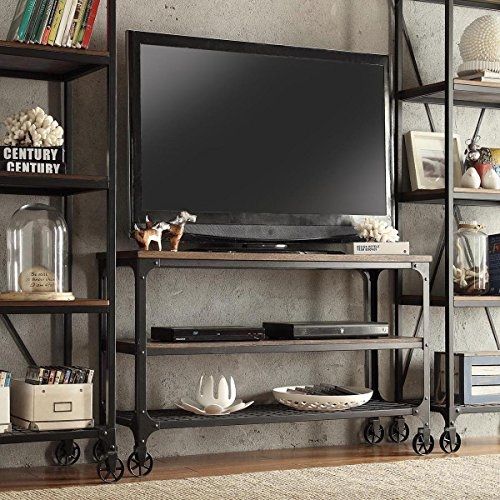 Fantastic Brand New Wood And Metal TV Stands In Amazon Modern Industrial Rustic Riveted Black Metal Wood Tv (View 31 of 50)