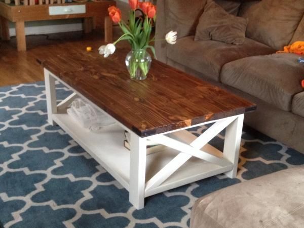 Fantastic Common Rustic Coffee Tables With Bottom Shelf Pertaining To Two Tone Coffee Table Farmhouse Style X 2×4 Industrial White Wood (Photo 28742 of 35622)