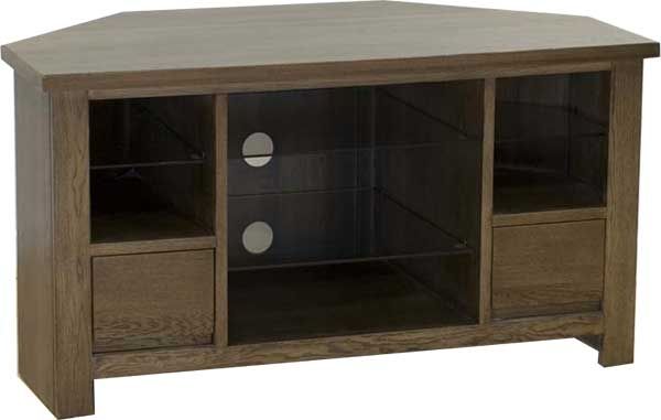 Fantastic Fashionable Dark Wood Corner TV Cabinets Regarding Dark Oak Corner Tvav Unit With Media Storage And Glass Shelves (View 2 of 50)