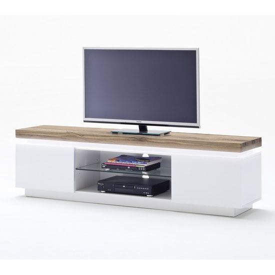 Fantastic Fashionable White Wood TV Stands Within Romina Lowboard Tv Stand In Knotty Oak And Matt White With (View 2 of 50)