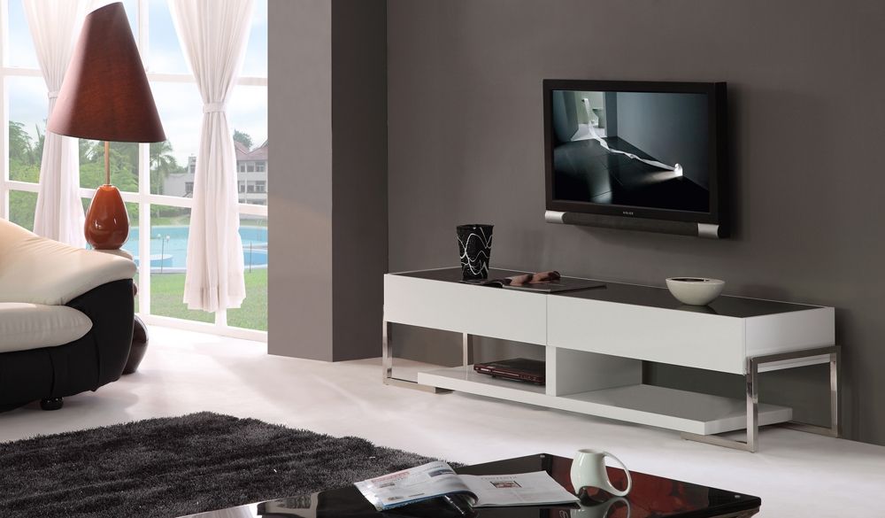 Fantastic Favorite BModern TV Stands With B Modern Agent Tv Stand White High Gloss Black Glass Top B (Photo 18698 of 35622)